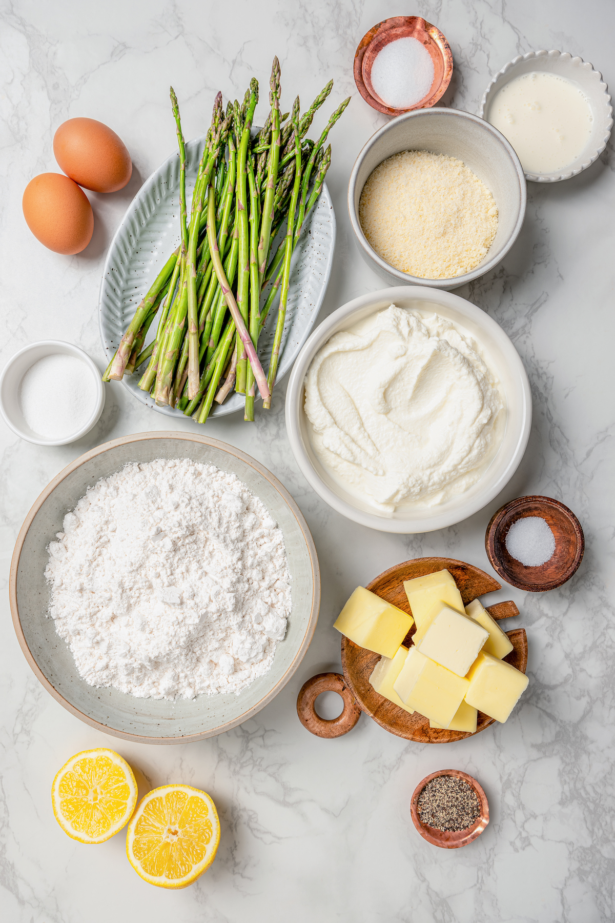This asparagus tartlets recipe with zesty parmesan custard and buttery crust is an easy way to impress guests for brunch. Ingredients for asparagus tartlets.