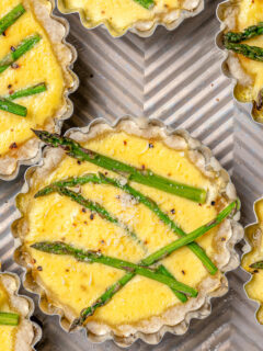 Landscape photo of asparagus tartlets.