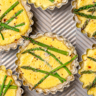 Landscape photo of asparagus tartlets.