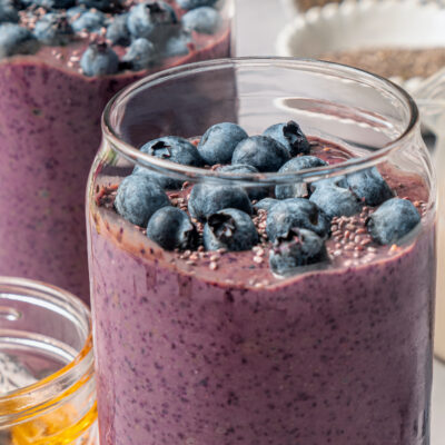Landscape photo of superfood smoothie.