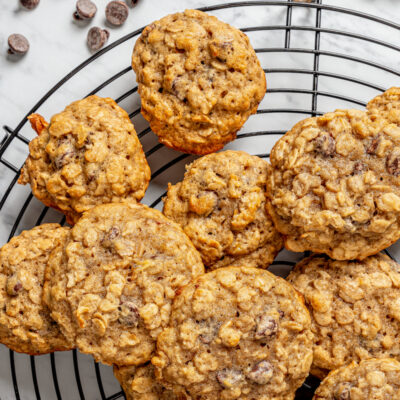 Landscape photo of banana oatmeal chocolate chip cookies.
