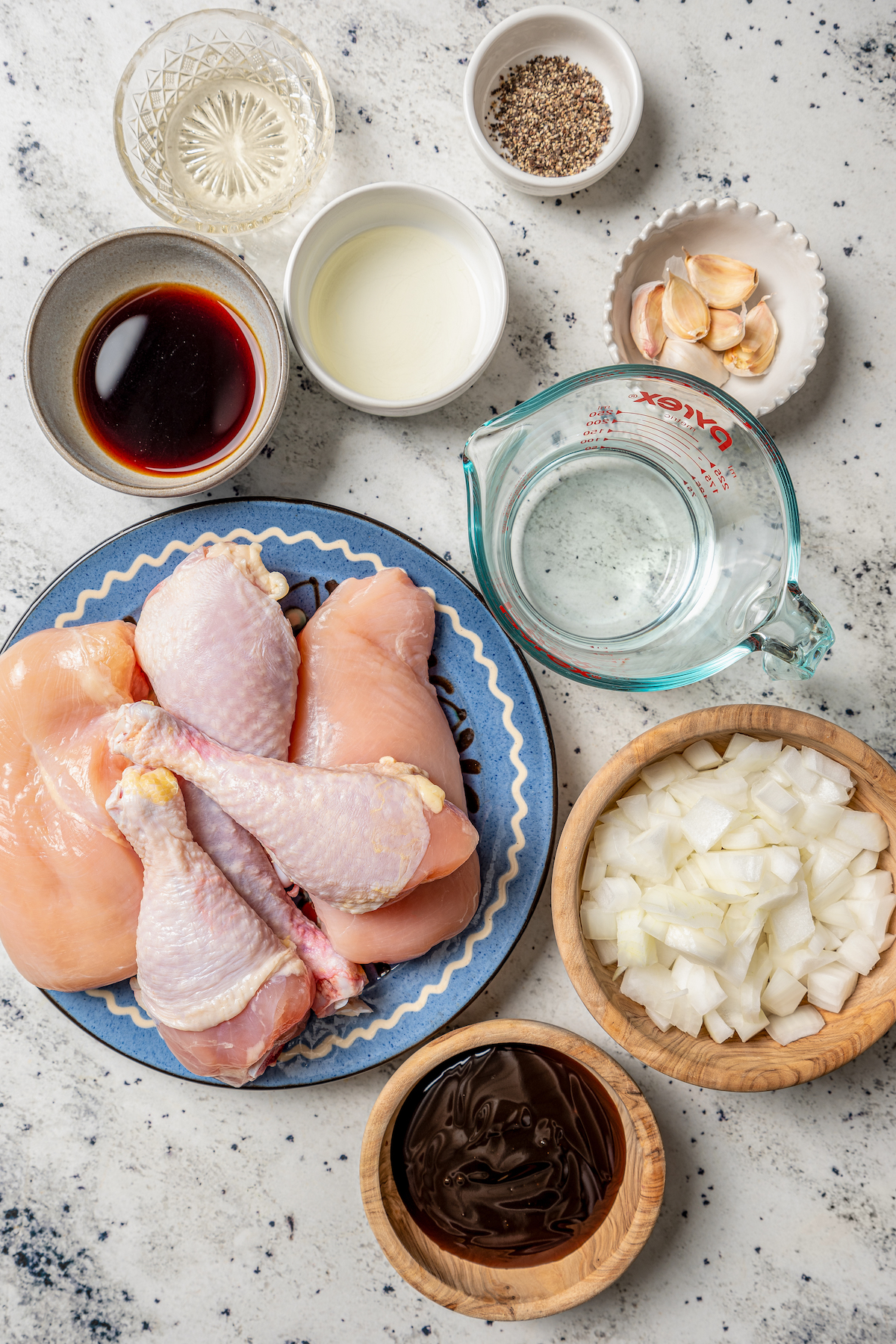 This perfectly juicy grilled chicken recipe with homemade sweet-and-savory sauce is an easy Asian-style dinner. Ingredients for making Asian-style grilled chicken.