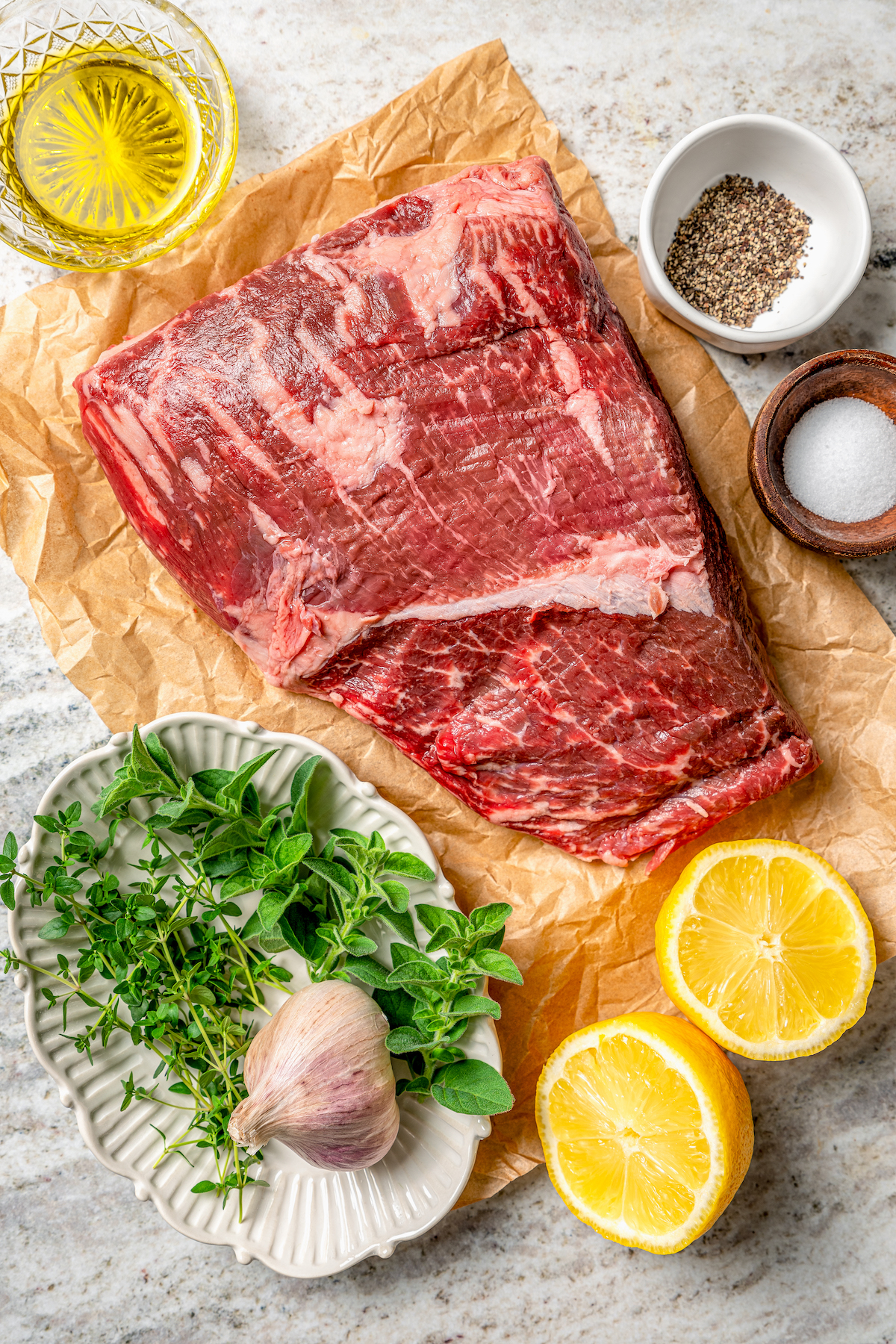 This juicy grilled tri tip recipe with homemade Sicilian herb sauce is an easy dinner for your next summer cookout. Ingredients for grilled tri tip and Sicilian herb sauce.