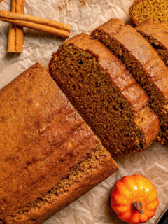 Landscape photo of pumpkin bread.