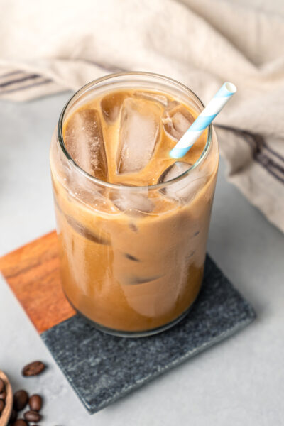 Iced coffee made with instant coffee granules.