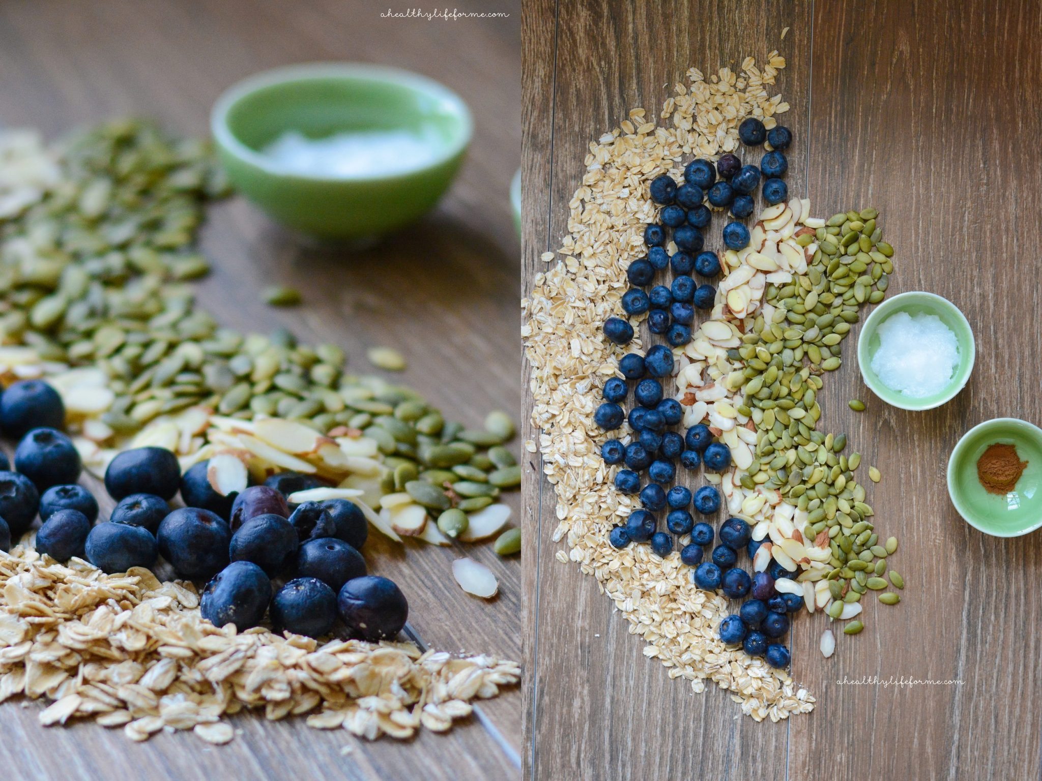 These easy oatmeal breakfast bars with sweet blueberries and pumpkin seeds are a quick high-protein treat for busy mornings. Ingredients for oatmeal breakfast bars.