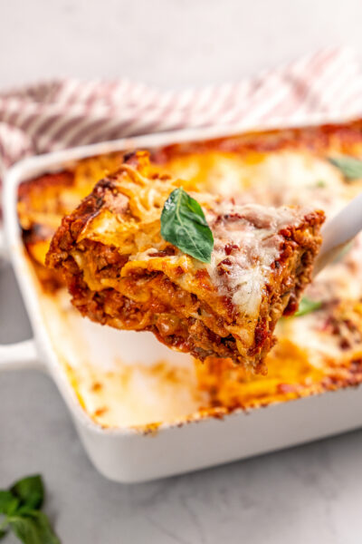 Serving homemade lasagna.
