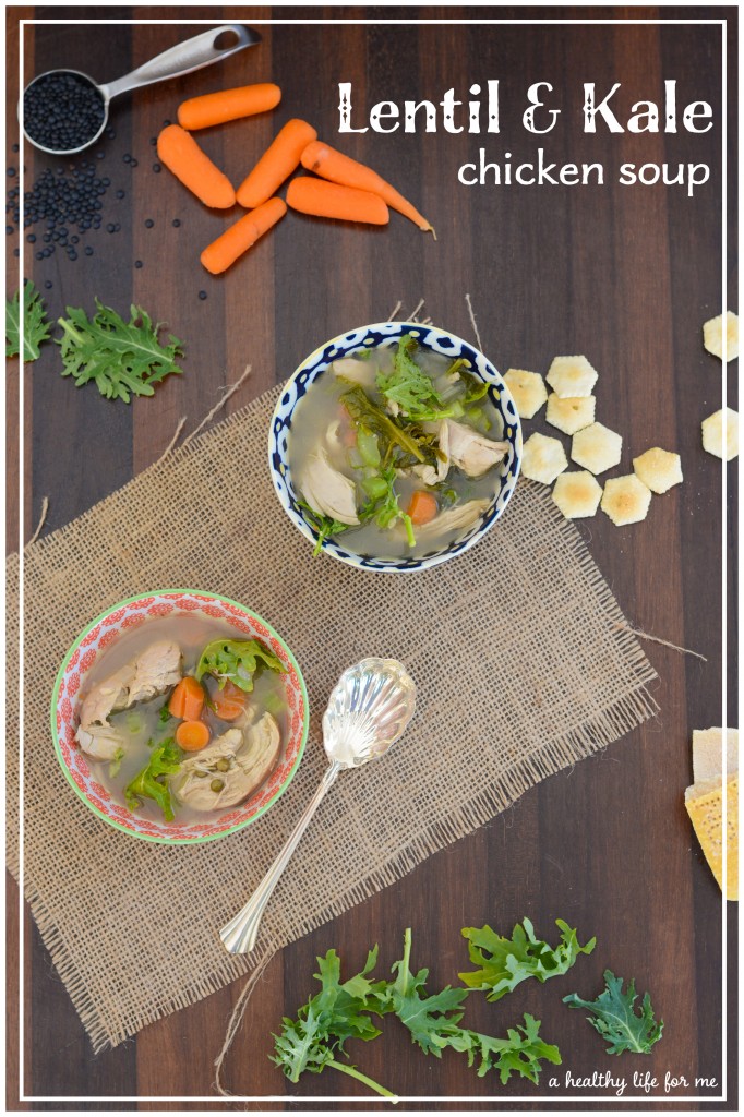 Lentil Kale Chicken Soup Recipe with Amy Stafford at ahealthylifeforme.com Lentil Kale Chicken Soup Healthy Recipe