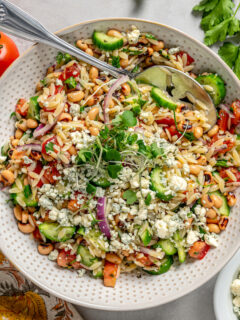 Landscape photo of black eyed pea salad.