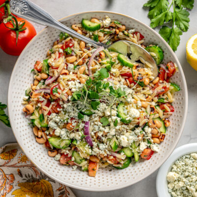 Landscape photo of black eyed pea salad.