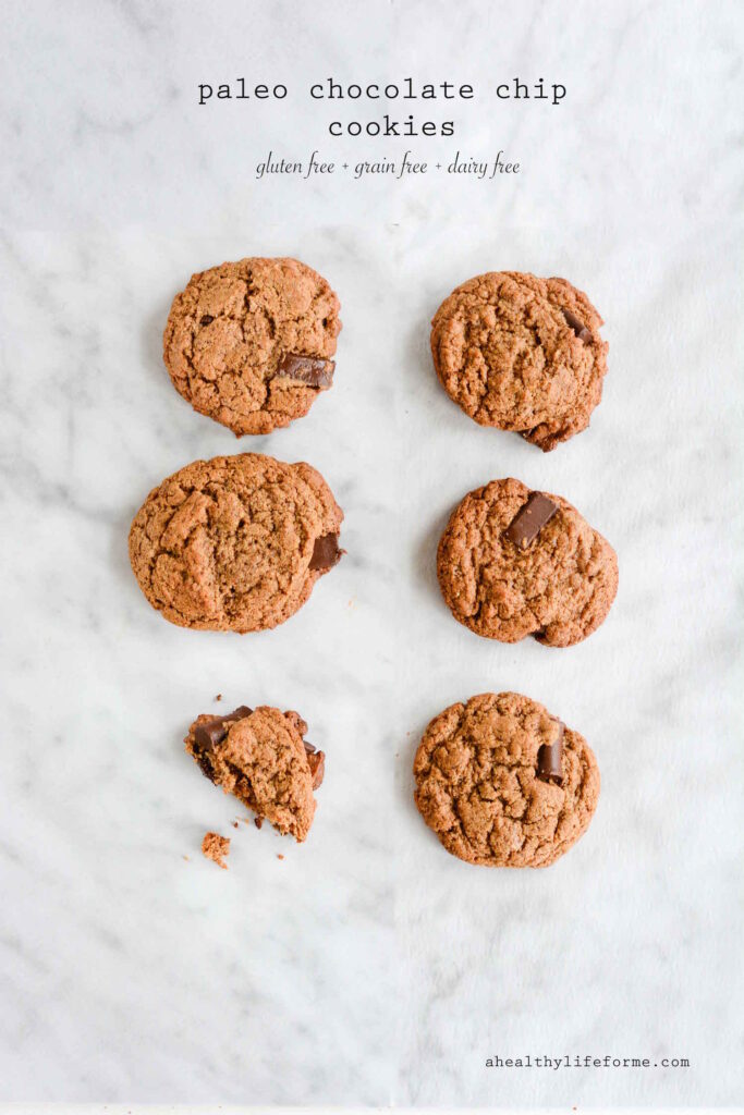 Paleo Chocolate Chip Cookies Recipe gluten free dairy free granulated sugar free easy and delicious | ahealthylifeforme.com