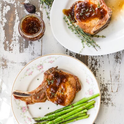 Perfect Valentine's Dinner for Two Pan Seared Roasted Pork Chops with Fig Sauce