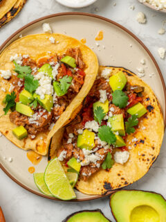 Landscape photo of pulled pork tacos.