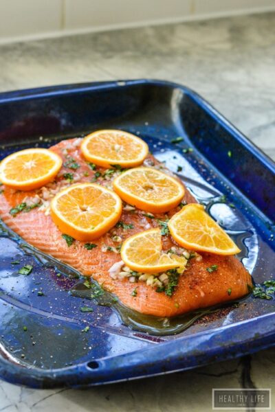 Roasted Salmon and Clementine Gluten Free Paleo High Protein dinner recipe | ahealthylifeforme.com