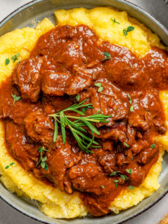 Landscape photo of slow cooker short ribs.