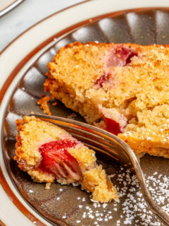 Landscape photo of strawberry bread.