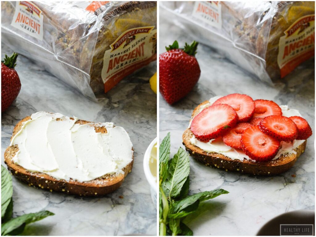 Strawberry Mascarpone Mint Toast with a Honey drizzle is sweet, simple and elegant | ahealthylifeforme.com