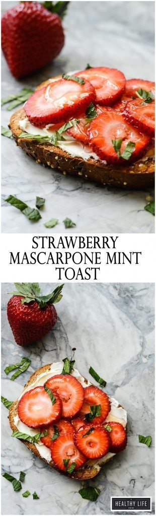 Strawberry Mascarpone Mint Toast with a Honey drizzle is sweet, simple and elegant | ahealthylifeforme.com