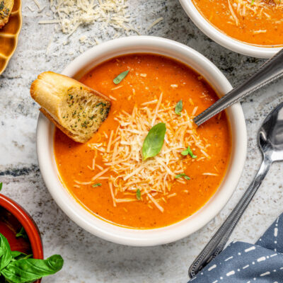Landscape photo of tomato bisque.