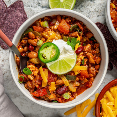 Landscape photo of turkey chili.